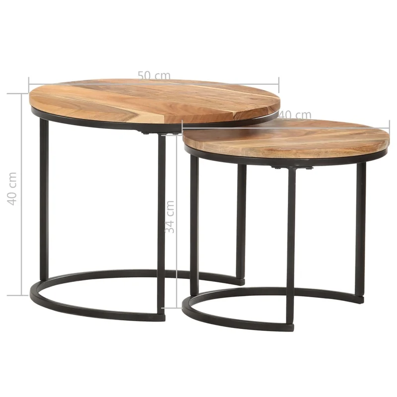Ensemble de deux tables basse tables d'appoint gigognes en bois d'acacia et fer DEC031318
