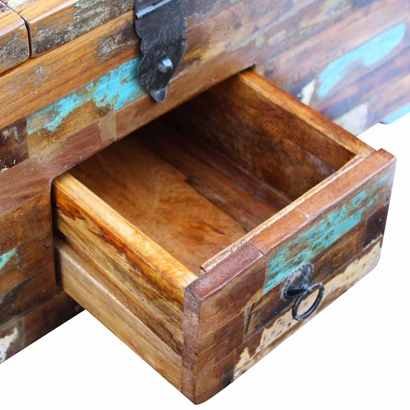 Coffre table basse en bois de récupération massif avec trois compartiments 80 x 40 x 35 cm DEC031229