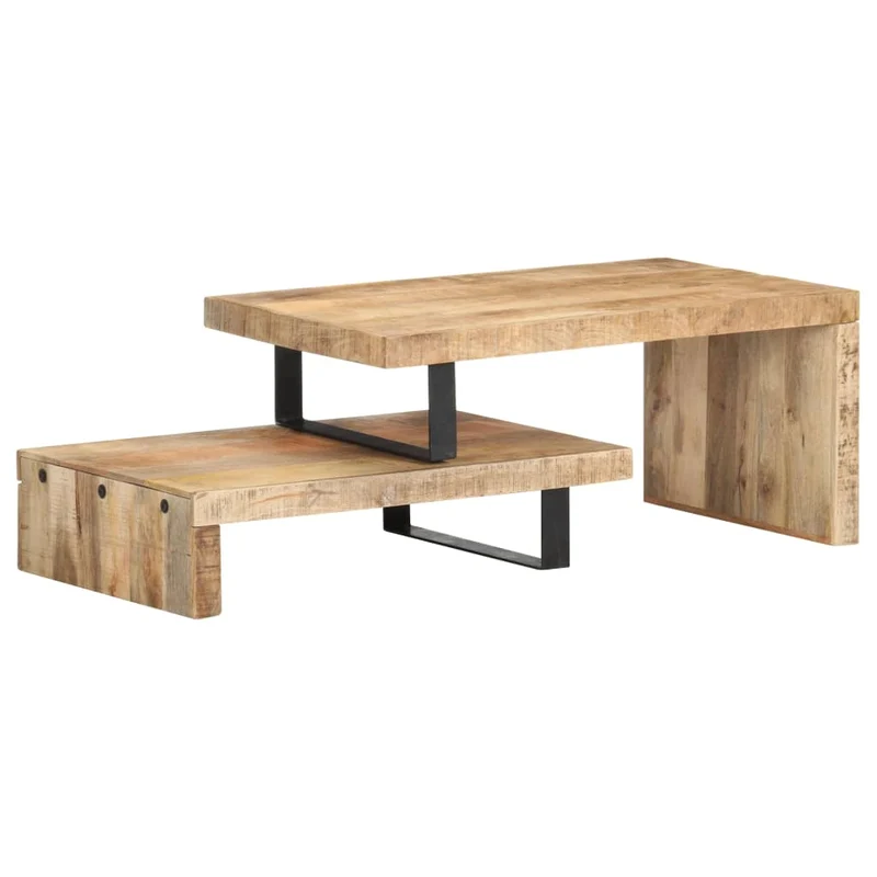Ensemble de deux table basse en bois de manguier et fer DEC031238