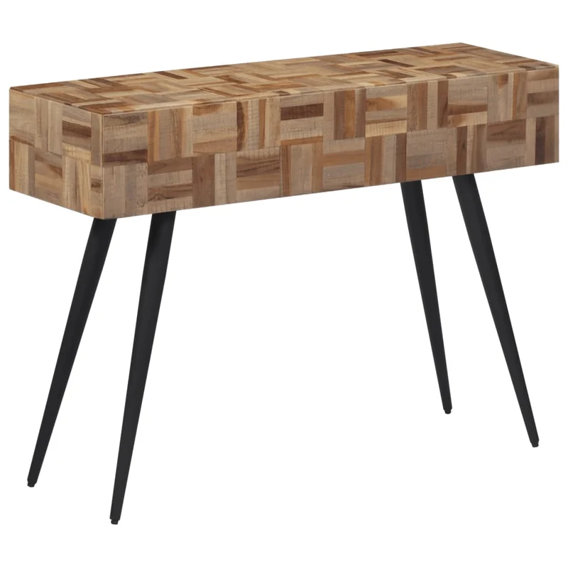 Meuble console d'entrée moderne 110 x 34 x 80 cm teck de récupération massif et fer DEC031517