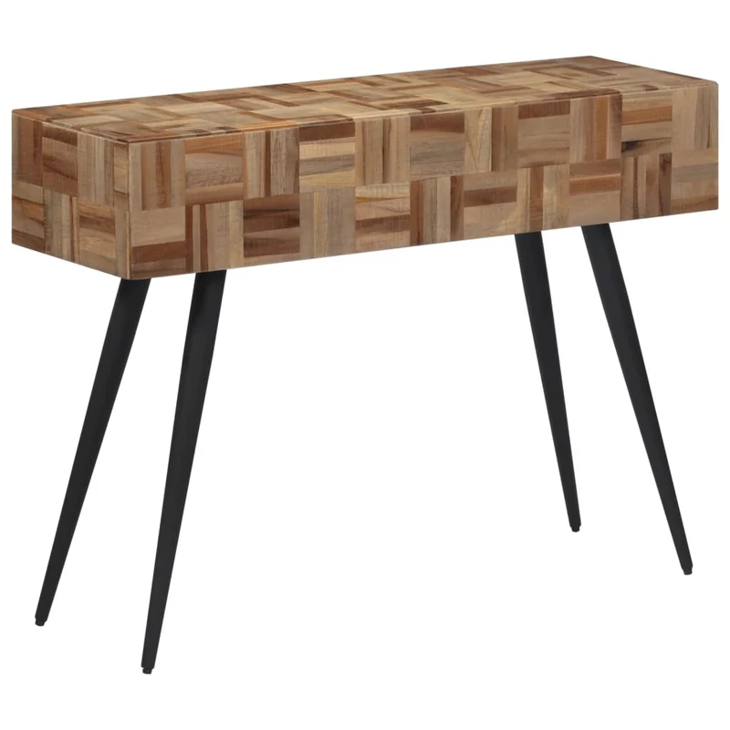 Meuble console d'entrée moderne 110 x 34 x 80 cm teck de récupération massif et fer DEC031517