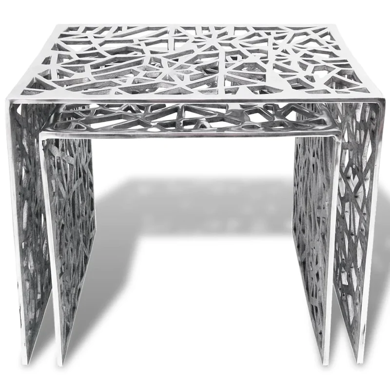 Set de 2 tables basse d'appoint carrée en aluminium argenté DEC031476
