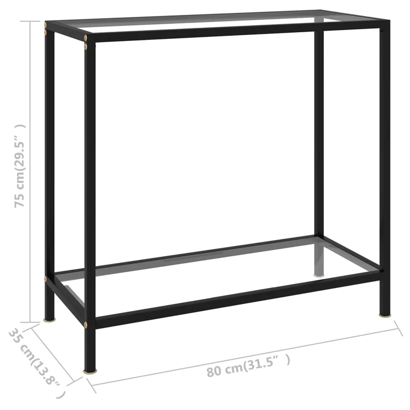 Table d'appoint console pratique 80 x 35 x 75 cm verre trempé transparent et acier DEC032278