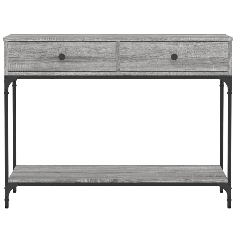 Table d'appoint console pratique avec tiroirs et étagère de rangement 100 x 34,5 x 75 cm bois d'ingénierie gris DEC032197