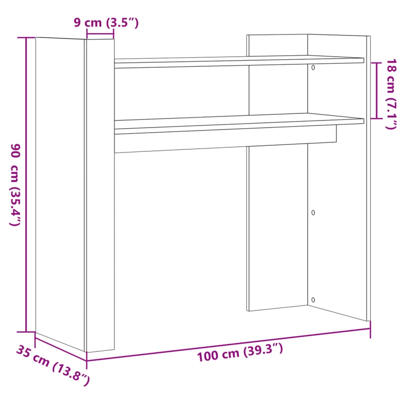 Table d'appoint console pratique avec compartiment de rangement 100 x 35 x 90 cm bois d'ingénierie noir DEC032084