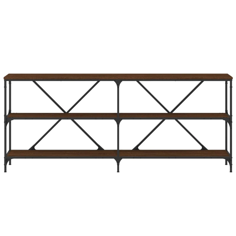 Table d'appoint console pratique avec étagères de rangement 180 x 30 x 75 bois d'ingénierie marron et fer DEC031869