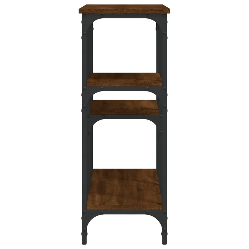 Table d'appoint console pratique avec étagères de rangement 102 x 29 x 75 cm bois d'ingénierie marron et métal DEC031852