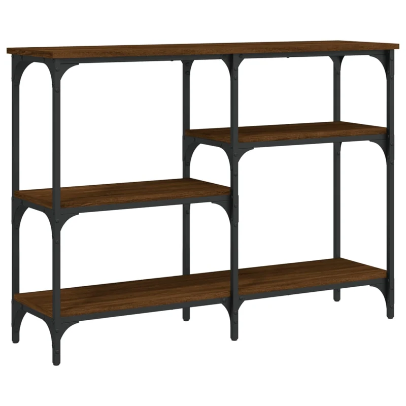 Table d'appoint console pratique avec étagères de rangement 102 x 29 x 75 cm bois d'ingénierie marron et métal DEC031852
