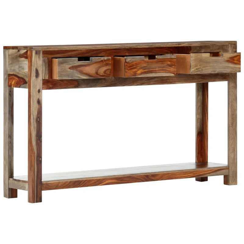 Table console avec 3 tiroirs 120 x 30 x 75 cm bois massif gris DEC031623