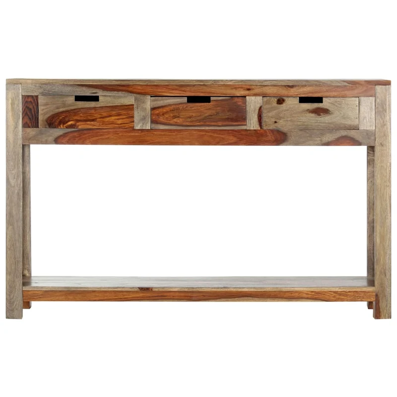 Table console avec 3 tiroirs 120 x 30 x 75 cm bois massif gris DEC031623