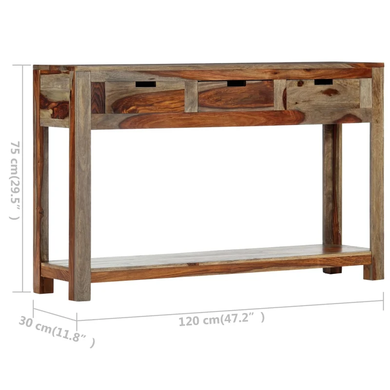 Table console avec 3 tiroirs 120 x 30 x 75 cm bois massif gris DEC031623