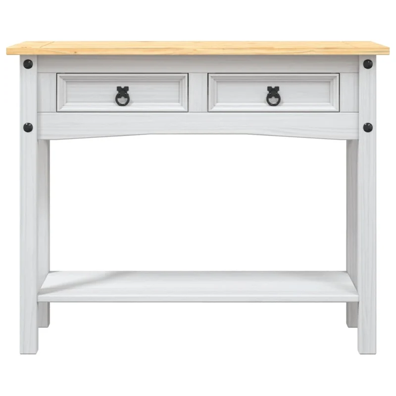 Table console avec 2 tiroirs et 1 étagère 90 x 34,5 x 73 cm en bois de pin blanc DEC031992