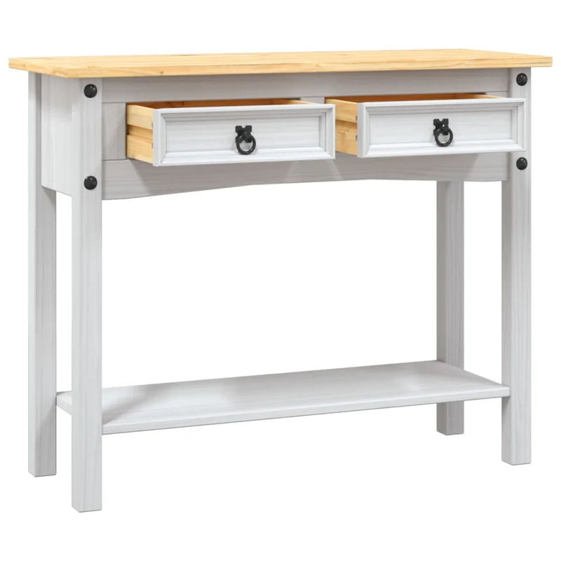 Table console avec 2 tiroirs et 1 étagère 90 x 34,5 x 73 cm en bois de pin blanc DEC031992
