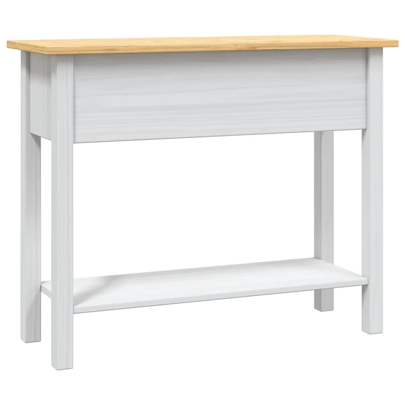 Table console avec 2 tiroirs et 1 étagère 90 x 34,5 x 73 cm en bois de pin blanc DEC031992