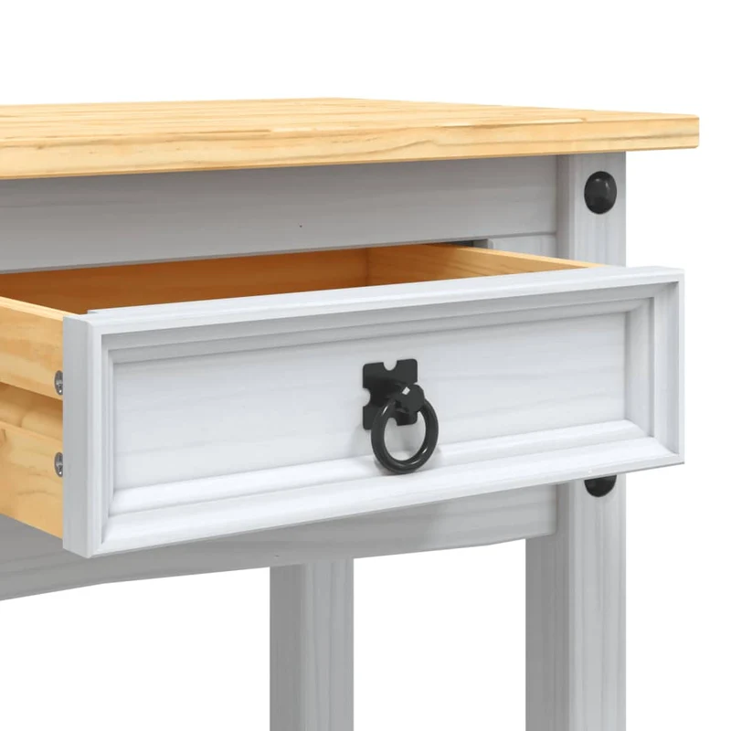 Table console avec 2 tiroirs et 1 étagère 90 x 34,5 x 73 cm en bois de pin blanc DEC031992