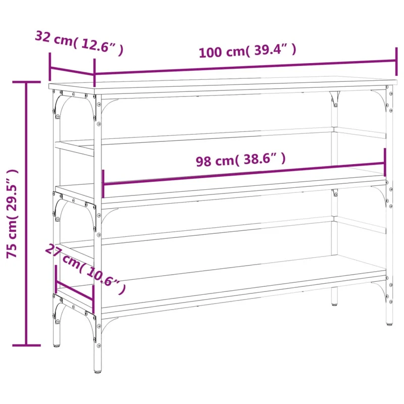Table d'appoint console pratique avec étagères pour une entrée organisée 100 x 32 x 75 cm bois d'ingénierie marron DEC031836