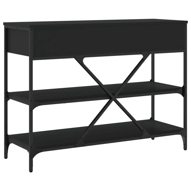 Table console avec tiroirs et étagères en bois d'ingénierie et acier noir DEC031637