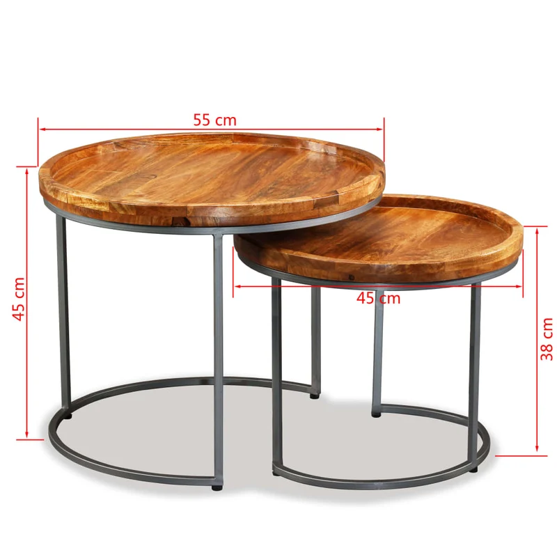 Ensemble de deux tables d'appoint support de plante en bois de manguier massif et fer DEC031397