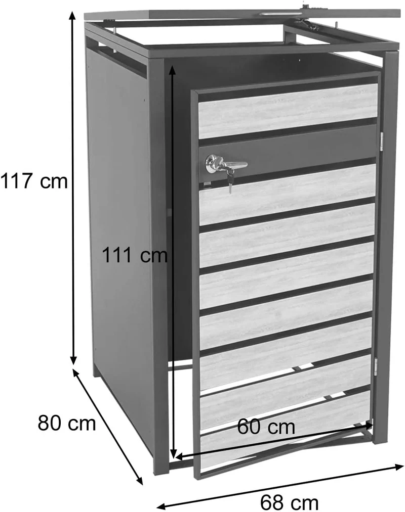 Abri de poubelle vérouillable en métal anthracite aspect bois doré MDJ04179