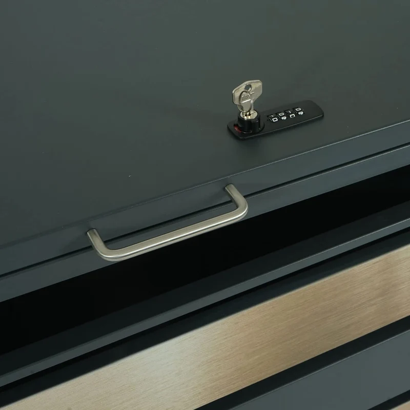 Abri de poubelle vérouillable en métal anthracite aspect bois doré MDJ04179