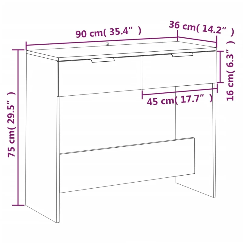Table d'appoint console pratique avec tiroirs pour une entrée organisée 90 x 36 x 75 cm bois d'ingénierie gris DEC032256