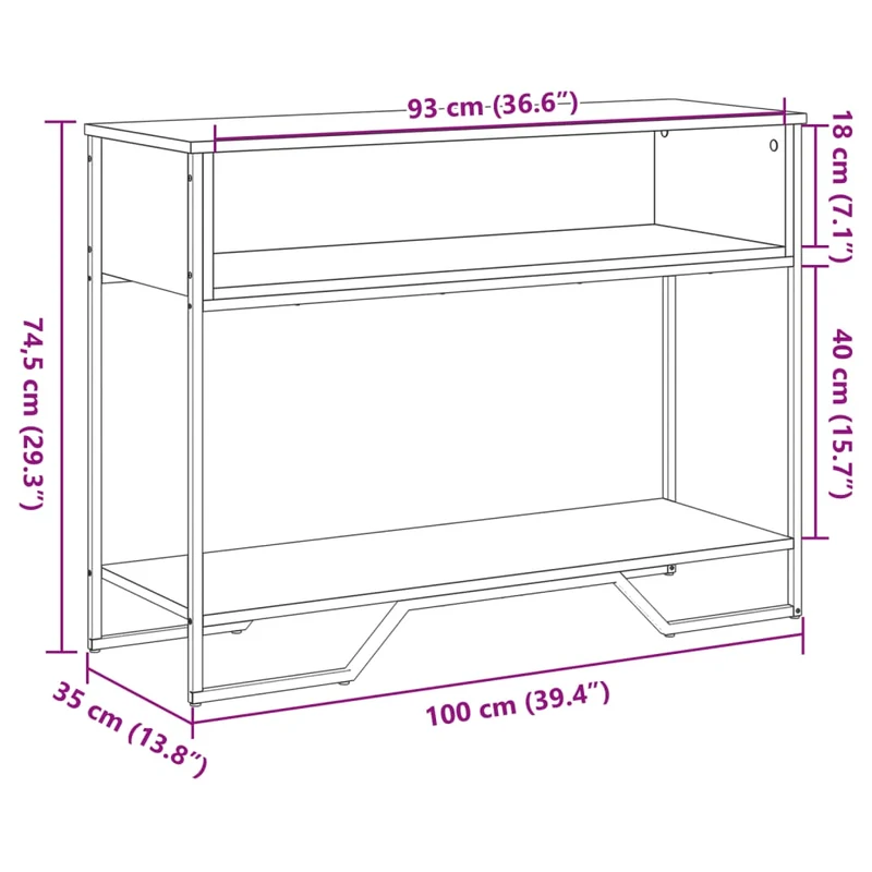 Table d'appoint console pratique avec compartiments pour une entrée organisée 100 x 35 x 74,5 cm bois d'ingénierie marron et métal DEC031769