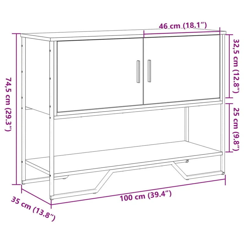 Table d'appoint console pratique avec espace de rangement 100 x 35 x 74,5 cm bois d'ingénierie maron et métal DEC031768