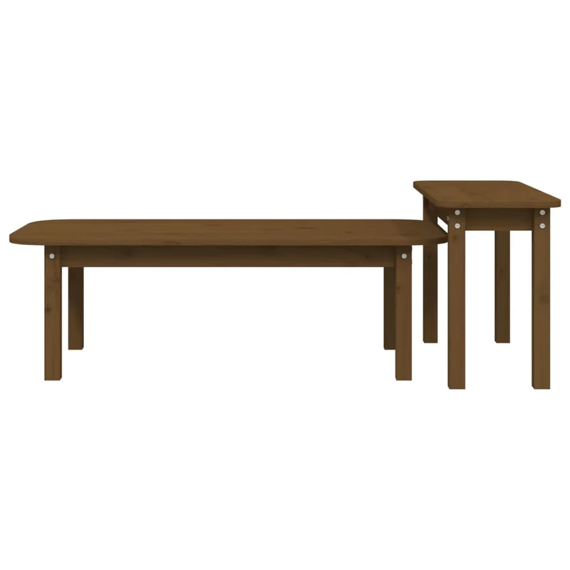 Ensemble de deux tables basses en bois de pin couleur marron miel DEC031265