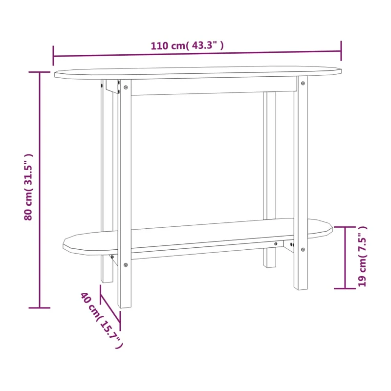 Table console table d'appoint 110 x 40 x 80 cm en bois massif de pin gris DEC031285