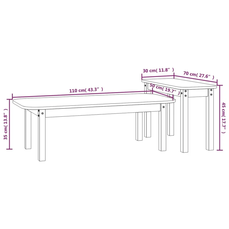 Ensemble de deux tables basses tables d'appoint en bois massif de pin gris DEC031264