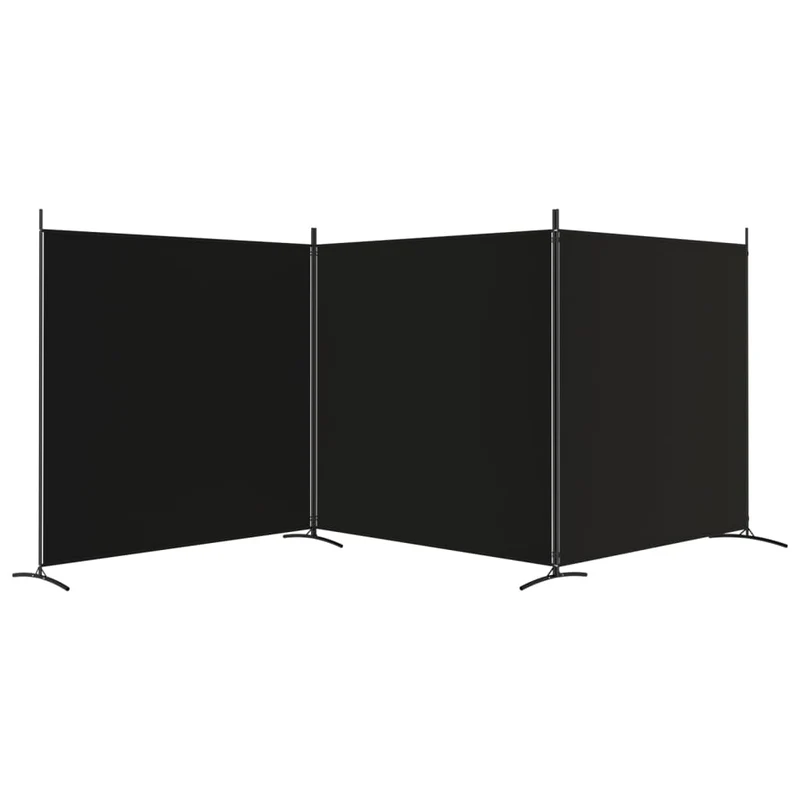 Séparateur de pièce cloison 3 panneaux 525 x 180 cm tissu noir et fer DEC030802