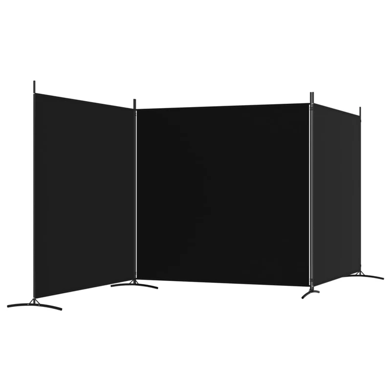 Séparateur de pièce cloison 3 panneaux 525 x 180 cm tissu noir et fer DEC030802