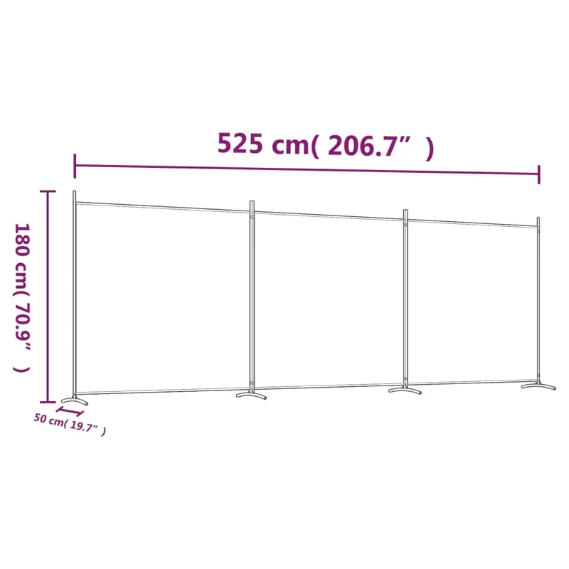 Séparateur de pièce cloison 3 panneaux 525 x 180 cm tissu noir et fer DEC030802
