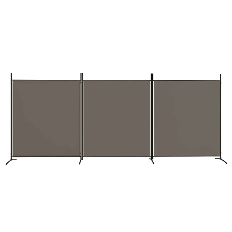 séparateur de pièce cloison 3 panneaux 525 x 180 cm tissu anthracite et fer DEC030726