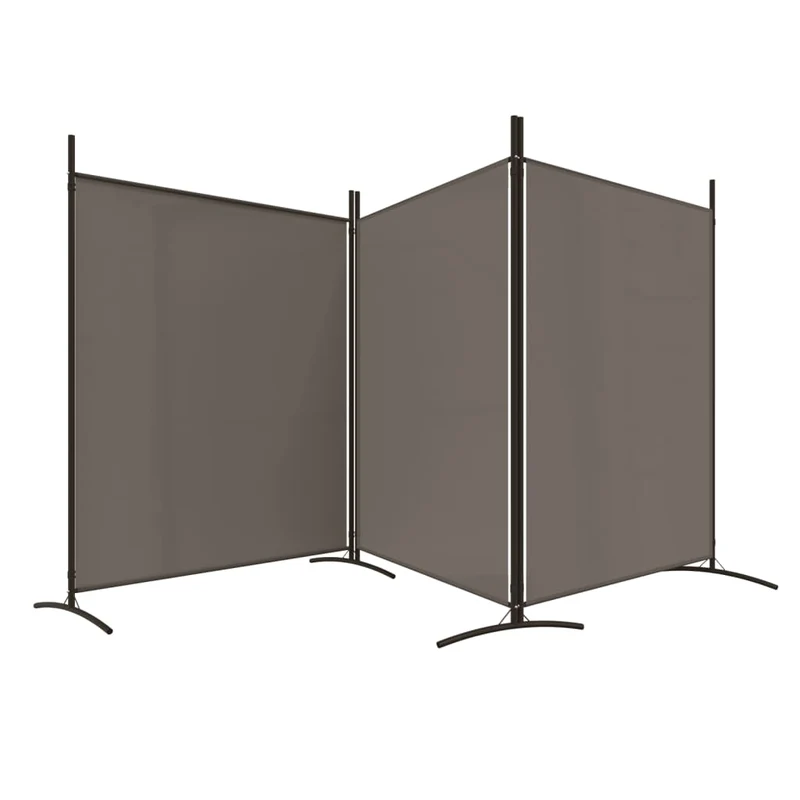 séparateur de pièce cloison 3 panneaux 525 x 180 cm tissu anthracite et fer DEC030726