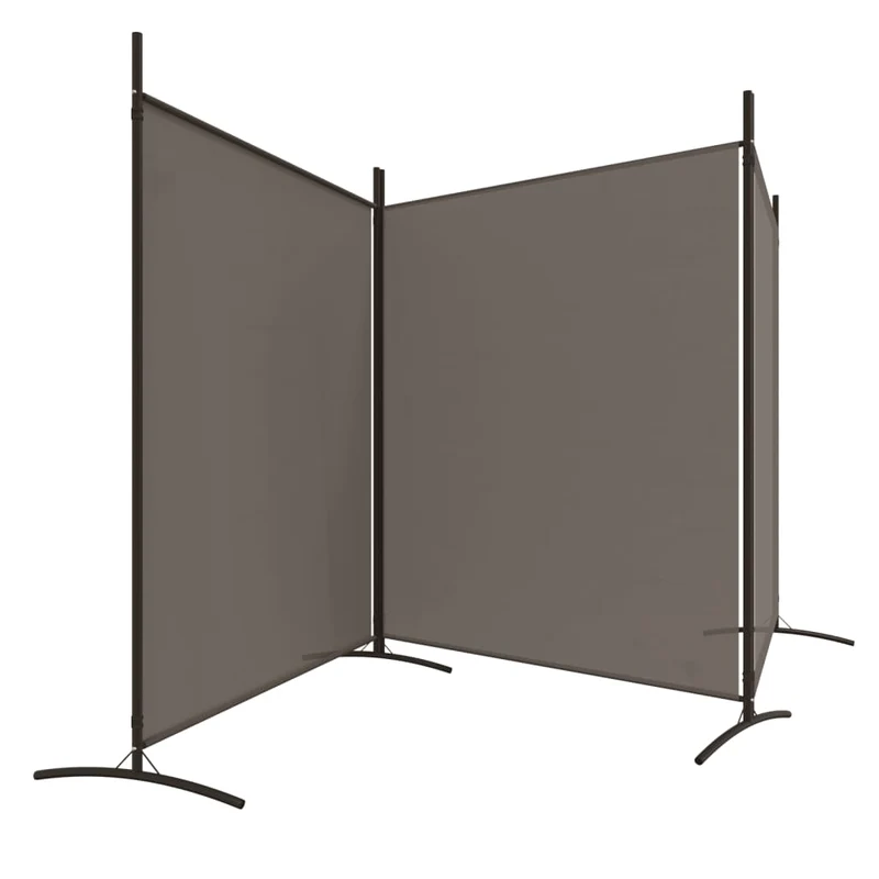 séparateur de pièce cloison 3 panneaux 525 x 180 cm tissu anthracite et fer DEC030726