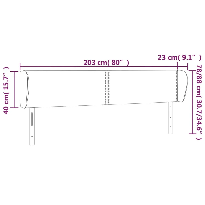 Tête de lit accessoire couchage chambre à coucher meuble avec rebord latéral 203 x 23 x 78/88 cm tissu gris foncé TDL0204923