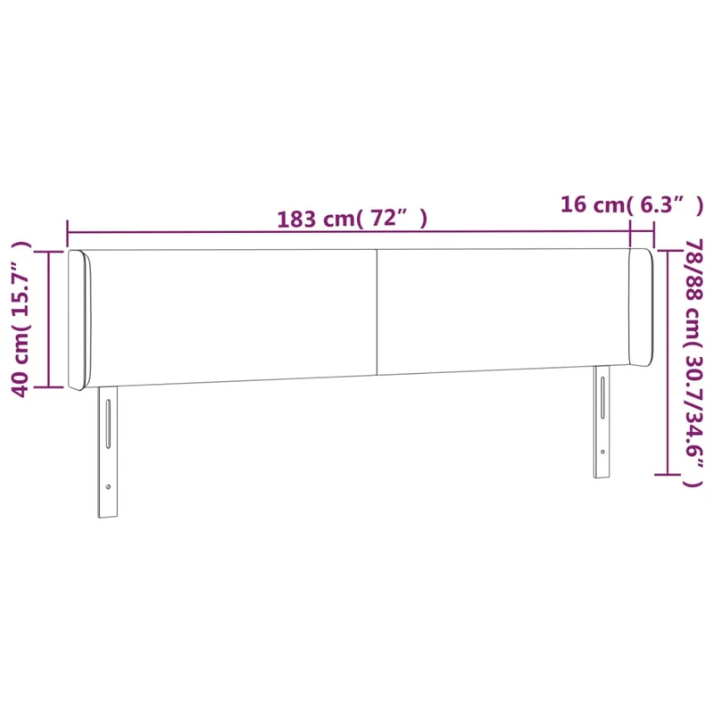 Tête de lit accessoire couchage chambre à coucher meuble avec rebord latéral 183 x 16 x 78/88 cm synthétique gris TDL0205350