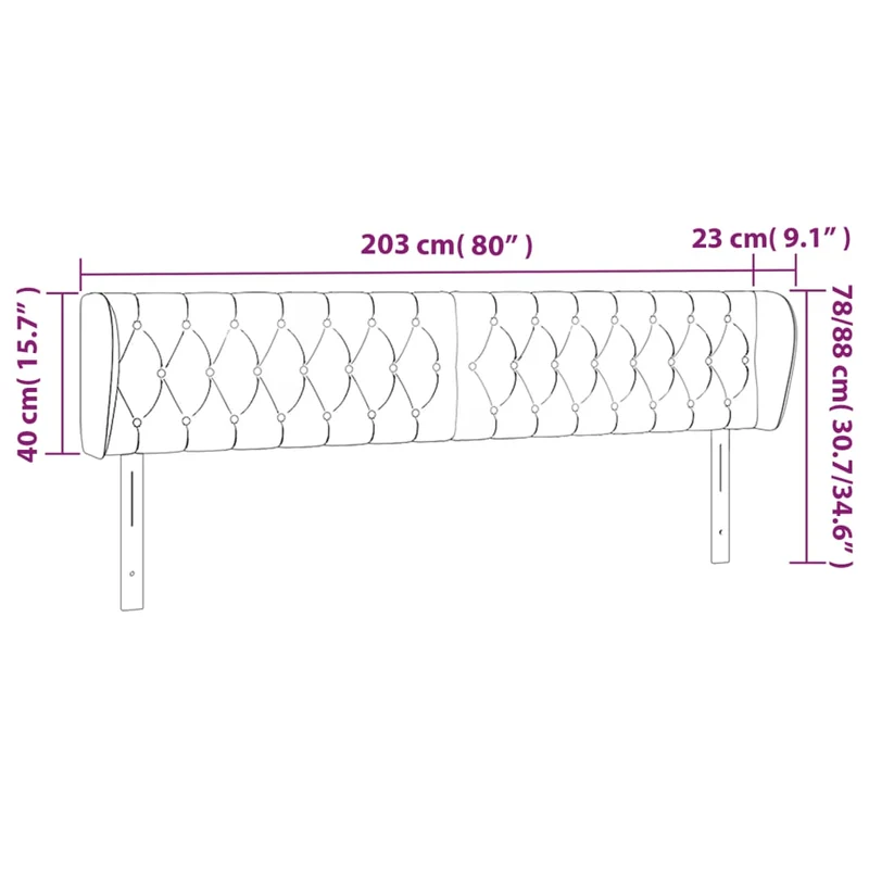 Tête de lit accessoire couchage chambre à coucher meuble capitonné avec rebord latéral 203 x 23 x 78/88 cm tissu gris foncé TDL0204922