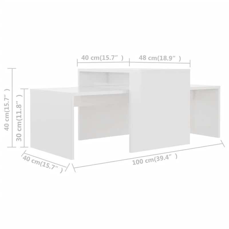 Ensemble de table basse emboîtées en bois d’ingénierie blanc brilliant DEC031247