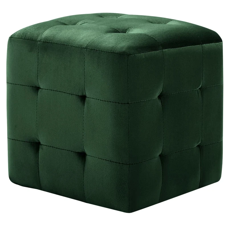 Lot de 2 poufs repose-pied tabouret capitonné 30 x 30 x 30 cm en tissu velours vert DEC029943