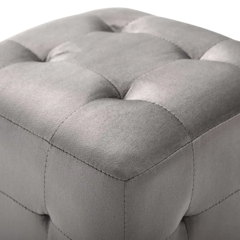 Lot de 2 poufs repose-pied tabouret capitonné 30 x 30 x 30 cm tissu velours gris DEC029935