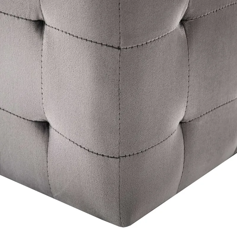 Lot de 2 poufs repose-pied tabouret capitonné 30 x 30 x 30 cm tissu velours gris DEC029935