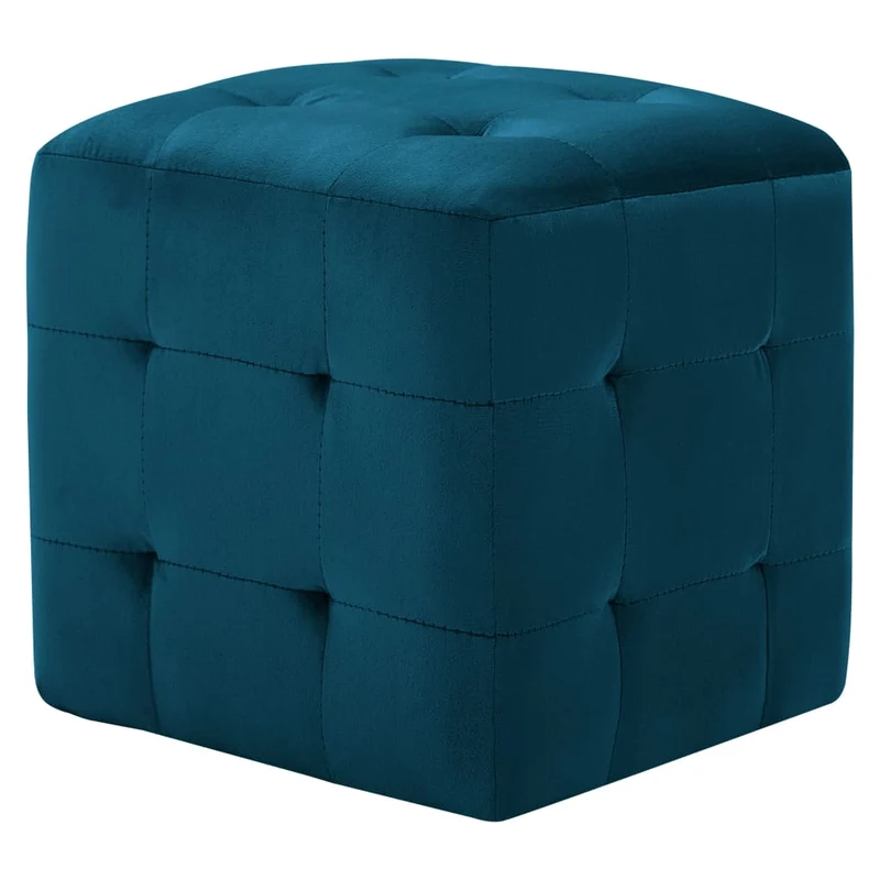 Lot de 2 poufs repose-pied tabouret capitonné 30 x 30 x 30 cm tissu velours bleu DEC029929