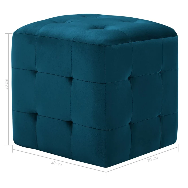 Lot de 2 poufs repose-pied tabouret capitonné 30 x 30 x 30 cm tissu velours bleu DEC029929