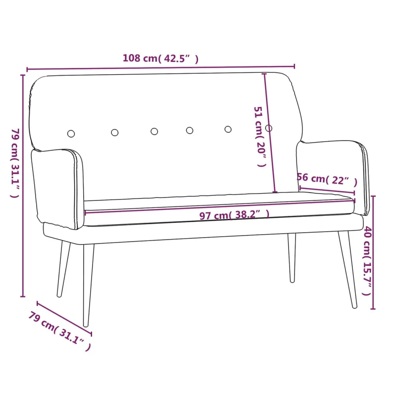 Banquette banc avec dossier et accoudoirs 108 x 79 x 79 cm velours marron DEC024676