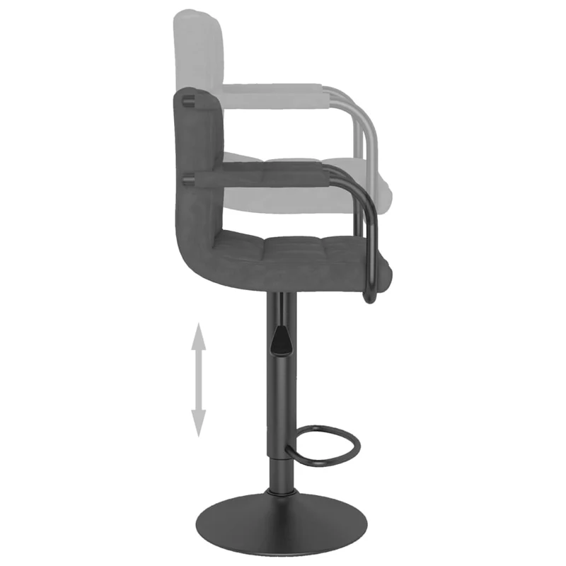 Lot de 2 tabourets de bar chaises hautes avec dossier et accoudoirs en velours gris foncé et acier DEC029718
