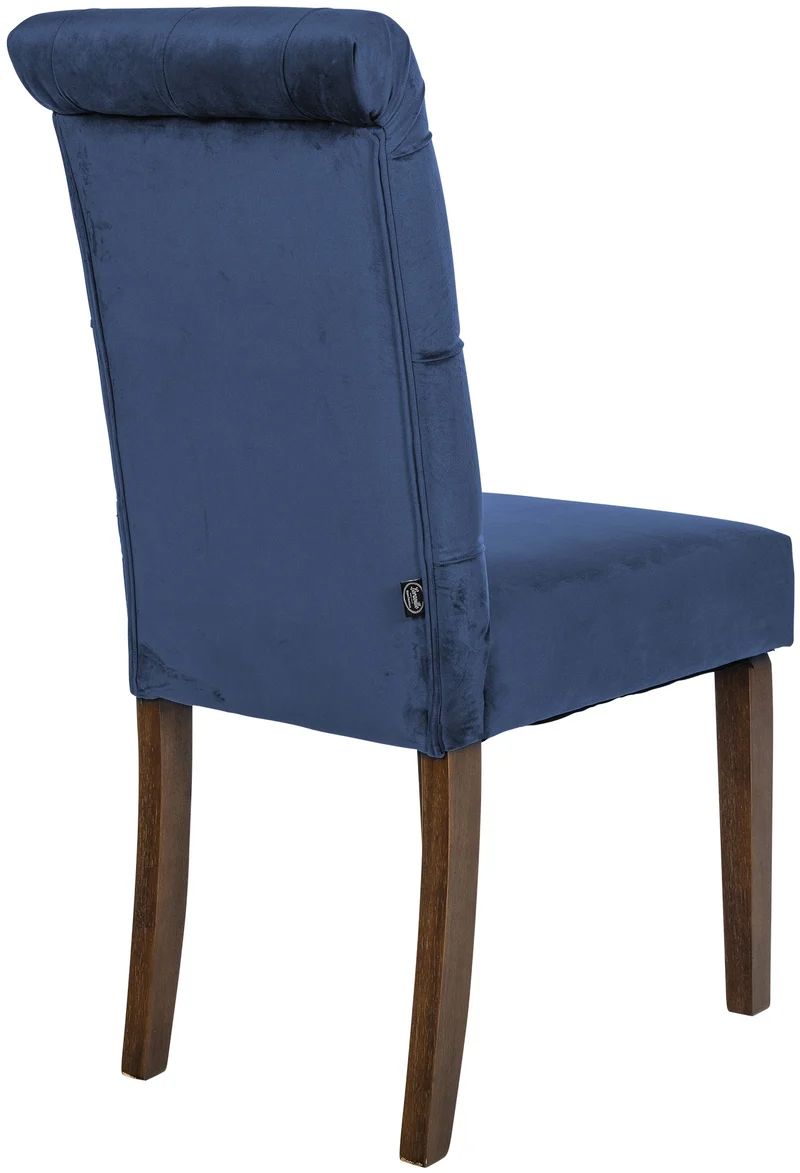 Chaise de salle à manger x1 dossier capitonné en velours bleu pieds en bois marron 10_0002048