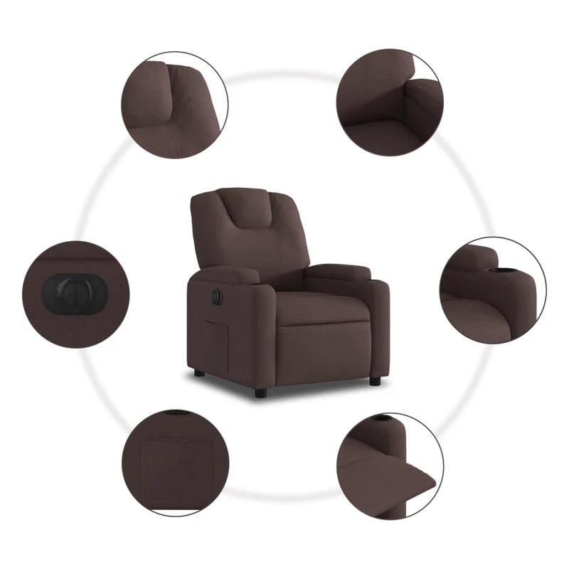 Fauteuil relax TV fonction d'inclinaison électrique très confortable en tissu marron foncé DEC028399
