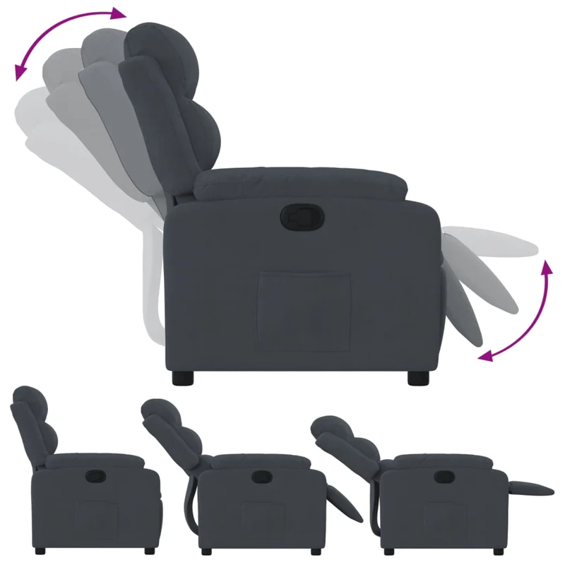 Fauteuil relax TV rembourrage confortable fonction d'inclinaison manuelle en velours gris foncé DEC027964